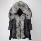 OFTBUY Hooded Natural Thick Winter Jacket Women Outerwear Real Fox Fur Coat Woman Warm Loose Oversize Duck Down Coat Streetwear