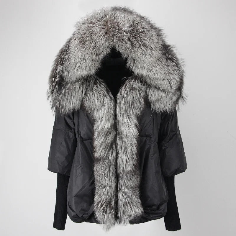 OFTBUY Hooded Natural Thick Winter Jacket Women Outerwear Real Fox Fur Coat Woman Warm Loose Oversize Duck Down Coat Streetwear