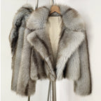 OFTBUY Luxury Oversized Lapel Faux Fur Jacket - Premium Vegan Fur Short Coat for Winter Glamour