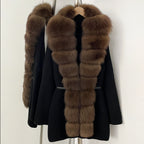 OFTBUY Metal Belt Knit Warm Winter Luxury Fashion Outerwear Sweater Cardigan New Women's Knit Coat with Full Real Fox Fur Front