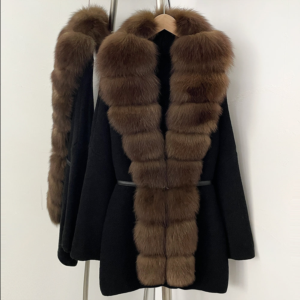 OFTBUY Metal Belt Knit Warm Winter Luxury Fashion Outerwear Sweater Cardigan New Women's Knit Coat with Full Real Fox Fur Front