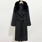 OFTBUY Belted Warm Winter Elegant Fashion Outerwear Female New Women's Double-Faced Wool Coat with Large Real Fox Fur Collar
