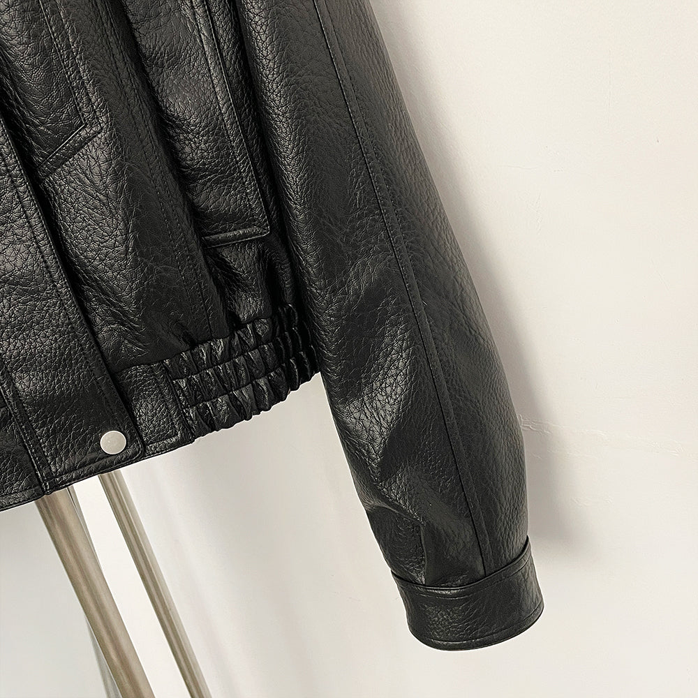 OFTBUY Women's Faux Leather Bomber Jacket with Real Fox Fur Collar PU Leather Cropped Aviator Coat Female New Winter Outerwear
