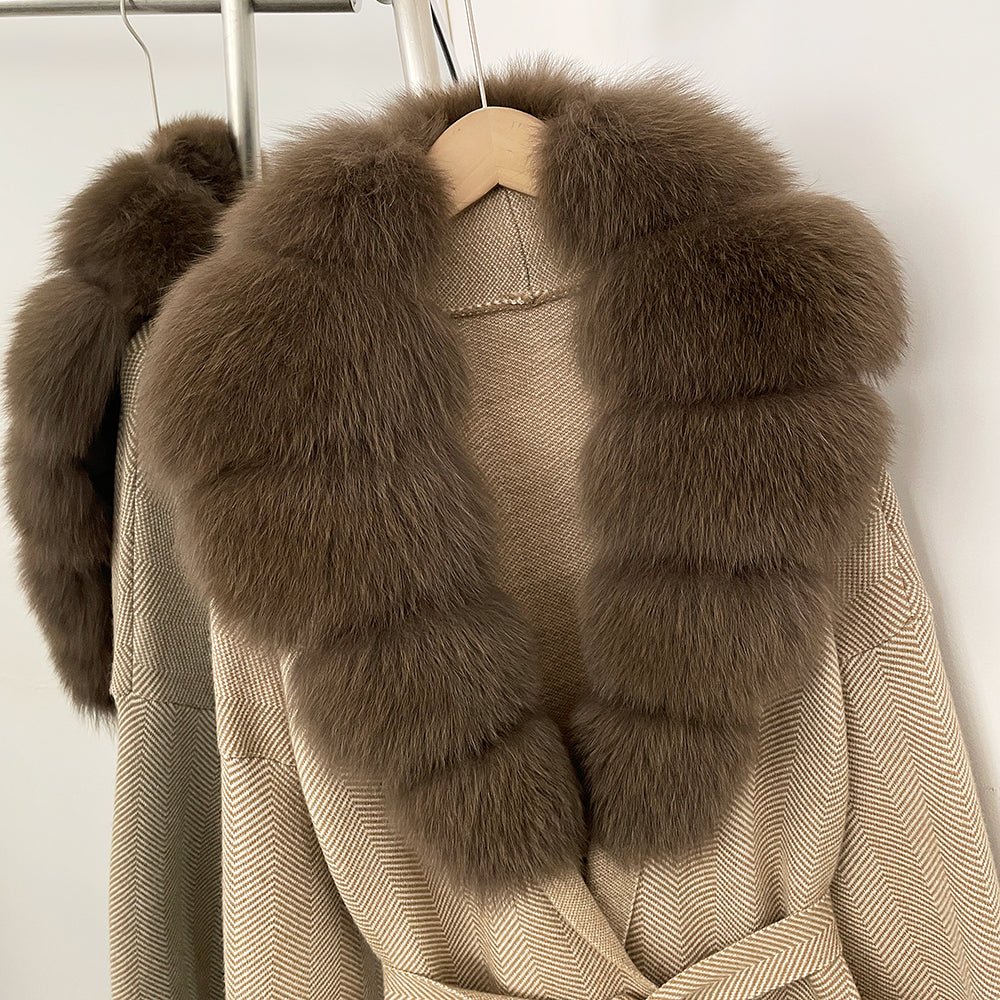 OFTBUY New Women's Knit Coat with Large Real Fox Fur Collar Belted Cardigan Female Winter Elegant Outerwear Warm Long Coat Lady