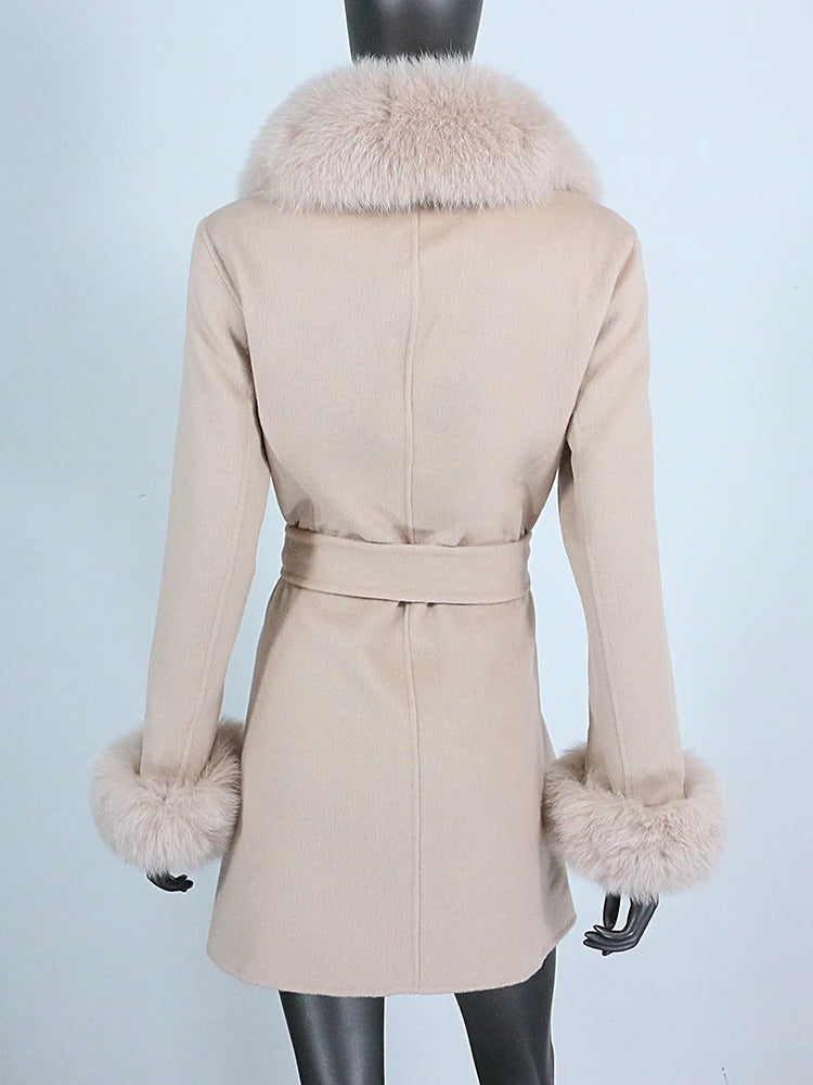 OFTBUY Double-sided Wool Coat Female New Autumn Winter Real Fox Fur Clothes Women Detachable Fur Cuffs Woolen Cashmere Jacket