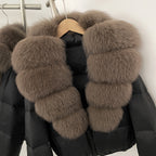 OFTBUY New Puffer Jacket Women with Large Natural Fox Fur Collar Short Fluffy Thick Parkas Female 90% White Duck Down Coat Lady