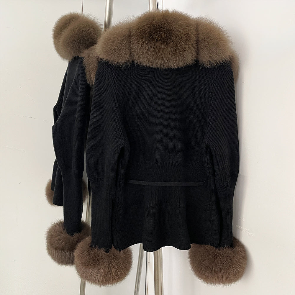 OFTBUY New Autumn Winter Knit Cardigan Women Fashion Warm Clothes with Real Fox Fur Luxury Natural Fur Sweater Jacket Female