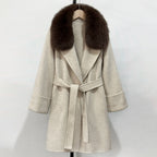 OFTBUY Fashion Female Luxury Cashmere Wool Jacket Autumn Winter Warm Natural Fox Fur Collar Women's Woolen Blends Coat
