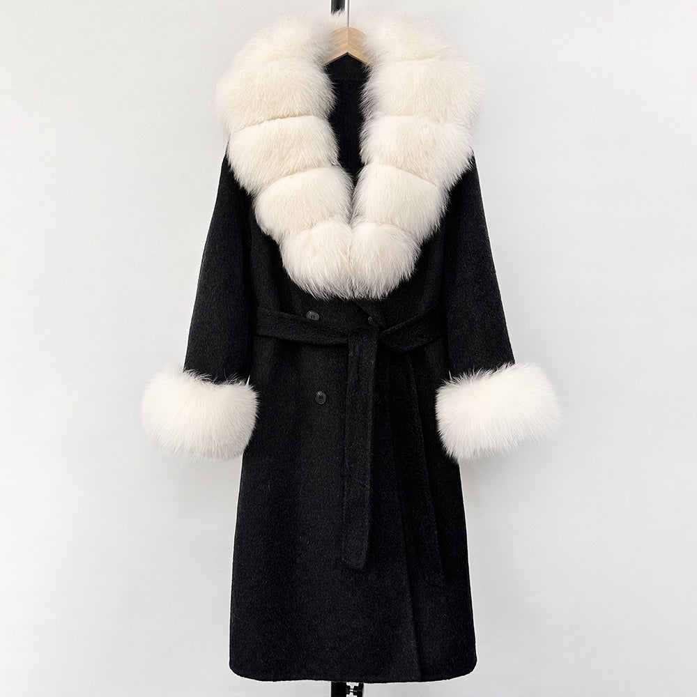 OFTBUY Wholesale New Autumn Winter Clothes Long Natural Woolen Coat Women Fashion Warm 100% Wool Real Fox Fur Jacket Overcoat