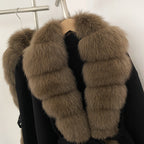 OFTBUY New Women's Knit Cardigan with Oversized Real Fox Fur Trim Self-Tie Belt Sweater Luxury Warm Winter Fashion Outerwear