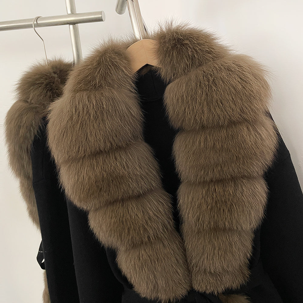 OFTBUY New Women's Knit Cardigan with Oversized Real Fox Fur Trim Self-Tie Belt Sweater Luxury Warm Winter Fashion Outerwear
