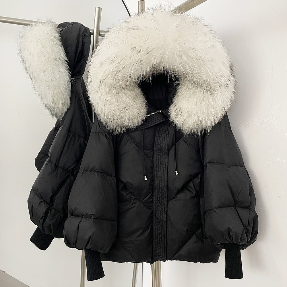 OFTBUY Thicken Warm Knitted Sleeve Coat New Winter Large Real Fur Hooded Puffer Jacket Women White Duck Down Mid Long Parka