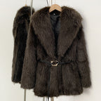 OFTBUY New Autumn Winter Top Thickened Warm Clothing Women Fashion Faux Fur Coat Female Belt Black Fluffy Fake Fur Jacket Outerwear