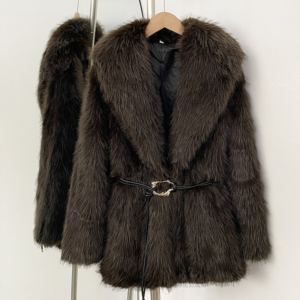 OFTBUY New Autumn Winter Top Thickened Warm Clothing Women Fashion Faux Fur Coat Female Belt Black Fluffy Fake Fur Jacket Outerwear