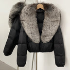 OFTBUY New Puffer Jacket Women with Large Natural Fox Fur Collar Short Fluffy Thick Parkas Female 90% White Duck Down Coat Lady