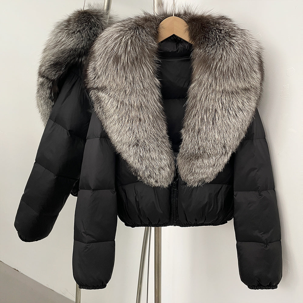 OFTBUY New Puffer Jacket Women with Large Natural Fox Fur Collar Short Fluffy Thick Parkas Female 90% White Duck Down Coat Lady