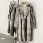OFTBUY Luxury Long-Line Notch Lapel Faux Fur Coat - Elegant Winter Vegan Fur Overcoat