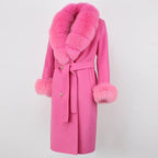 OFTBUY Winter Jacket Women Long Natural Wool Blends Cashmere Real Fur Coat Double Breasted Belt Warm Streetwear New Fashion