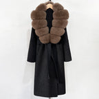 OFTBUY New Autumn Winter Top Clothes Female Long Big Real Fox Fur Collar Woolen Jacket Women Fashion Warm Cashmere Wool Coat