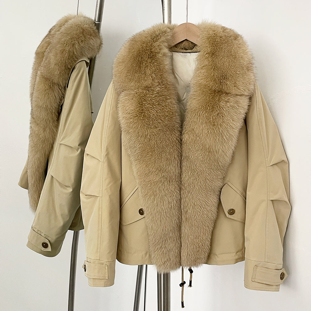 OFTBUY Down Jacket Women Real Fox Fur Collar Autumn Winter White Duck Down Coat Warm Puffer Jacket Female Waterproof  Feathers