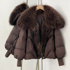 OFTBUY New Women's Duck Down Jacket Whit Large Real Fox Fur Collar Puffy Sleeve Warm Loose Puffer Jacket Winter Luxury Outerwear