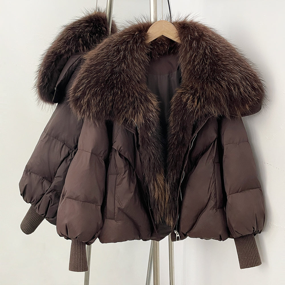 OFTBUY New Women's Duck Down Jacket Whit Large Real Fox Fur Collar Puffy Sleeve Warm Loose Puffer Jacket Winter Luxury Outerwear