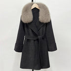 OFTBUY Fashion Female Luxury Cashmere Wool Jacket Autumn Winter Warm Natural Fox Fur Collar Women's Woolen Blends Coat