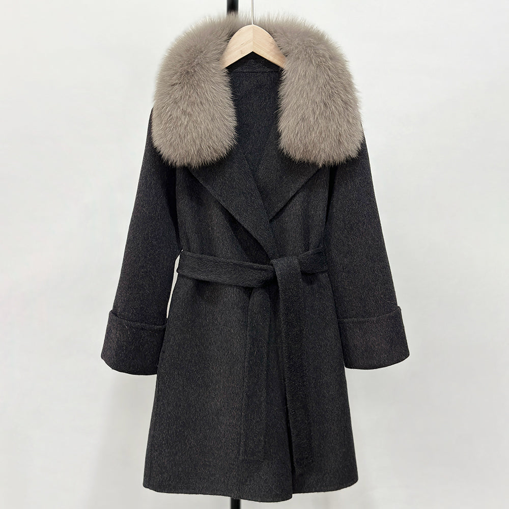 OFTBUY Fashion Female Luxury Cashmere Wool Jacket Autumn Winter Warm Natural Fox Fur Collar Women's Woolen Blends Coat