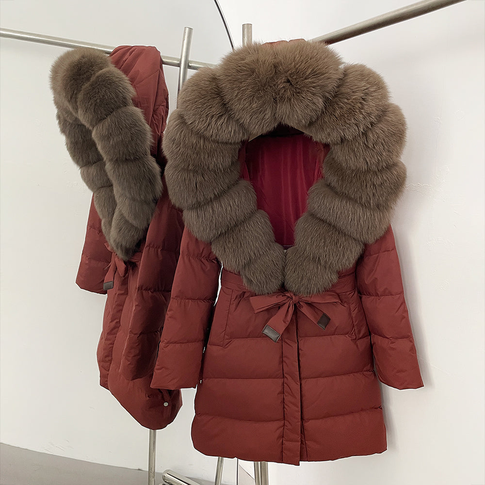 OFTBUY New Winter Genuine Fox Fur Hooded Puffer Coat Women Women's White Duck Down Jacket Outerwear Female Fashion Parkas