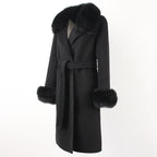 OFTBUY Winter Jacket Women Long Natural Wool Blends Cashmere Real Fur Coat Double Breasted Belt Warm Streetwear New Fashion