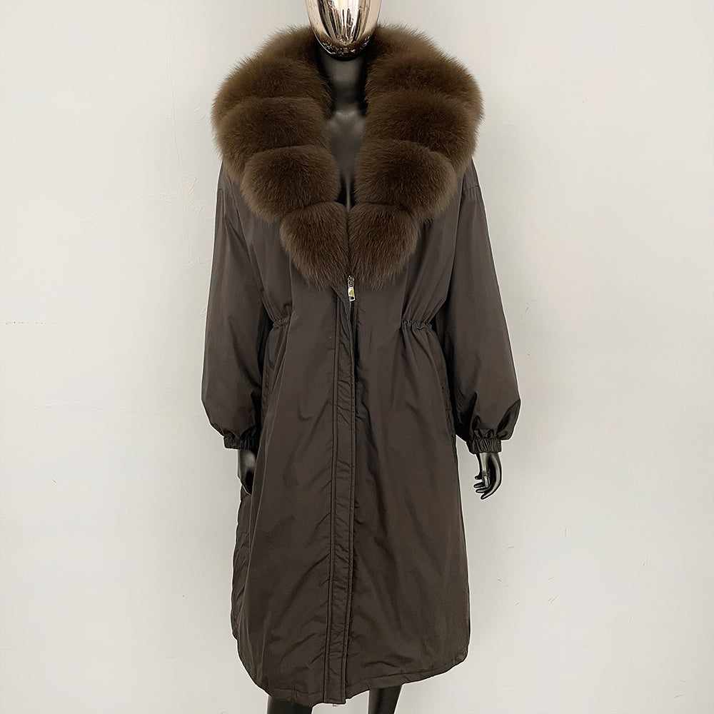 OFTBUY New Zipper Autumn Winter Clothes Women Natural Fox Fur Collar Goose Down Coat Long Warm Thickened Real Fur Puffer Jacket