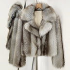 OFTBUY Luxury Oversized Lapel Faux Fur Jacket - Premium Vegan Fur Short Coat for Winter Glamour