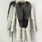 OFTBUY New Autumn Winter Clothes Women Mid-length Real Fox Fur Collar Jacket Female Luxury Warm Thick Natural Rabbit Fur Coat