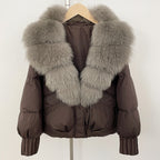 OFTBUY Luxury 90% Duck Down Puffer Jacket with Oversized Real Fox Fur Collar - Short Tiered Winter Coat