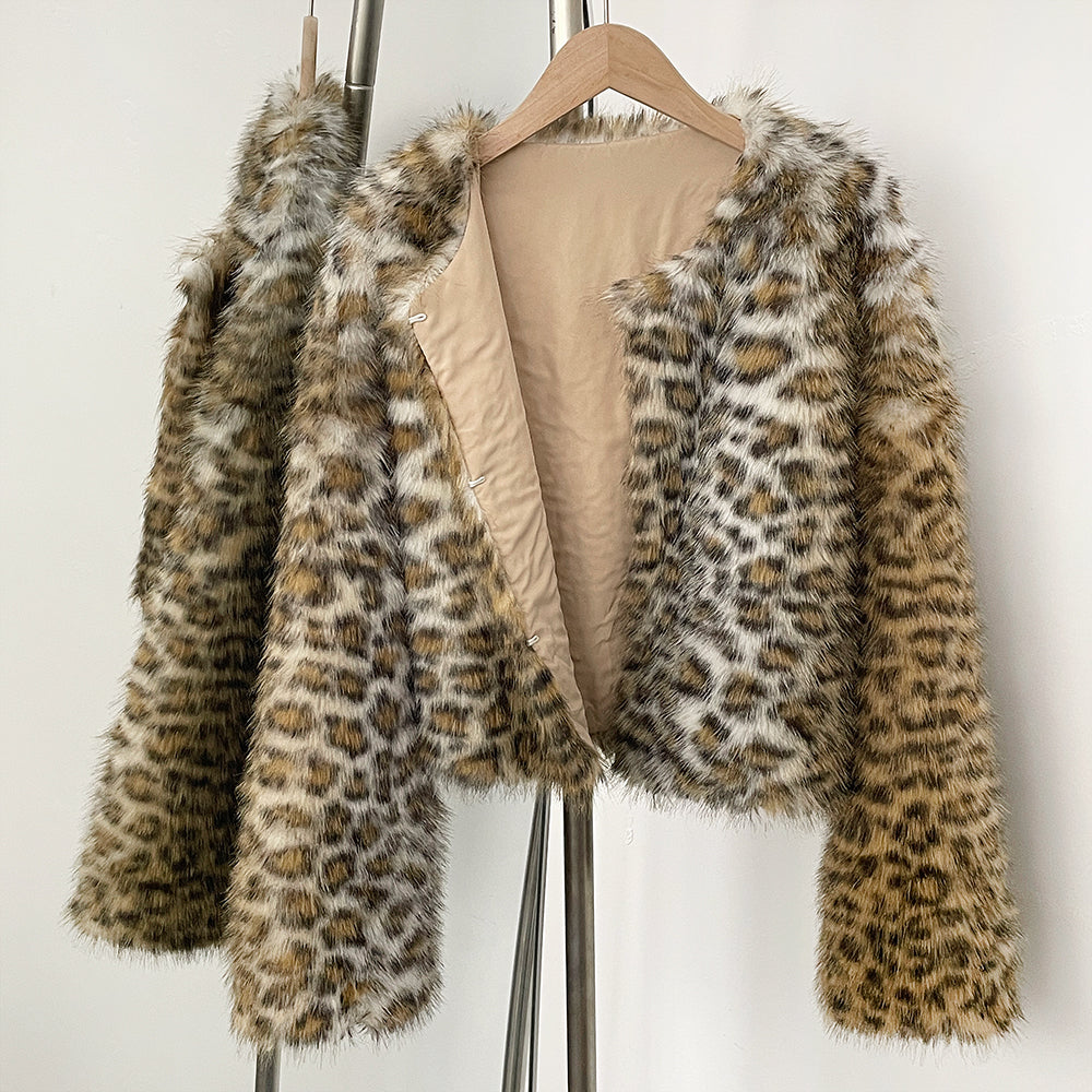 OFTBUY New Autumn Winter Clothing Women Short Thick Warm Artificial Fake Fur Coat Female Luxury Leopard O-neck Faux Fur Jacket