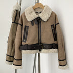 OFTBUY New Winter Clothing Woman's Fashion Thick Warm Faux Fur Shearling Jacket Coat Vintage Long Sleeve Belt Hem Jacket Female