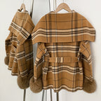 OFTBUY New Women's Double Face Wool Coat Plaid Pattern Real Fox Fur Cuffs Wide Collar Belted Waist Warm Winter Elegant Outerwear