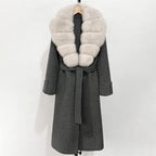OFTBUY Long Belt 100% Wool Coat with Real Fox Fur Collar Warm Natural Fur Woolen Jacket Female New Autumn Winter Clothing Women