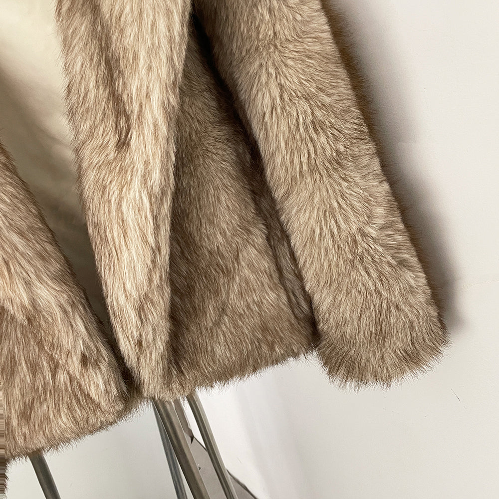 OFTBUY Luxury Hooded Faux Fur Jacket - Premium Vegan Silver Fox Style Cropped Winter Coat