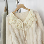OFTBUY New Spring Winter Real Fox Fur Cardigan Clothing Women 3D Flowers Kint Sweater Coat Female Loose V-neck Knitwear Jacket