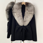 OFTBUY New Autumn Winter Luxury Fashion Outerwear Lady Women's Knit Coat with Large Real Fox Fur Collar Belt Textured Knit Warm