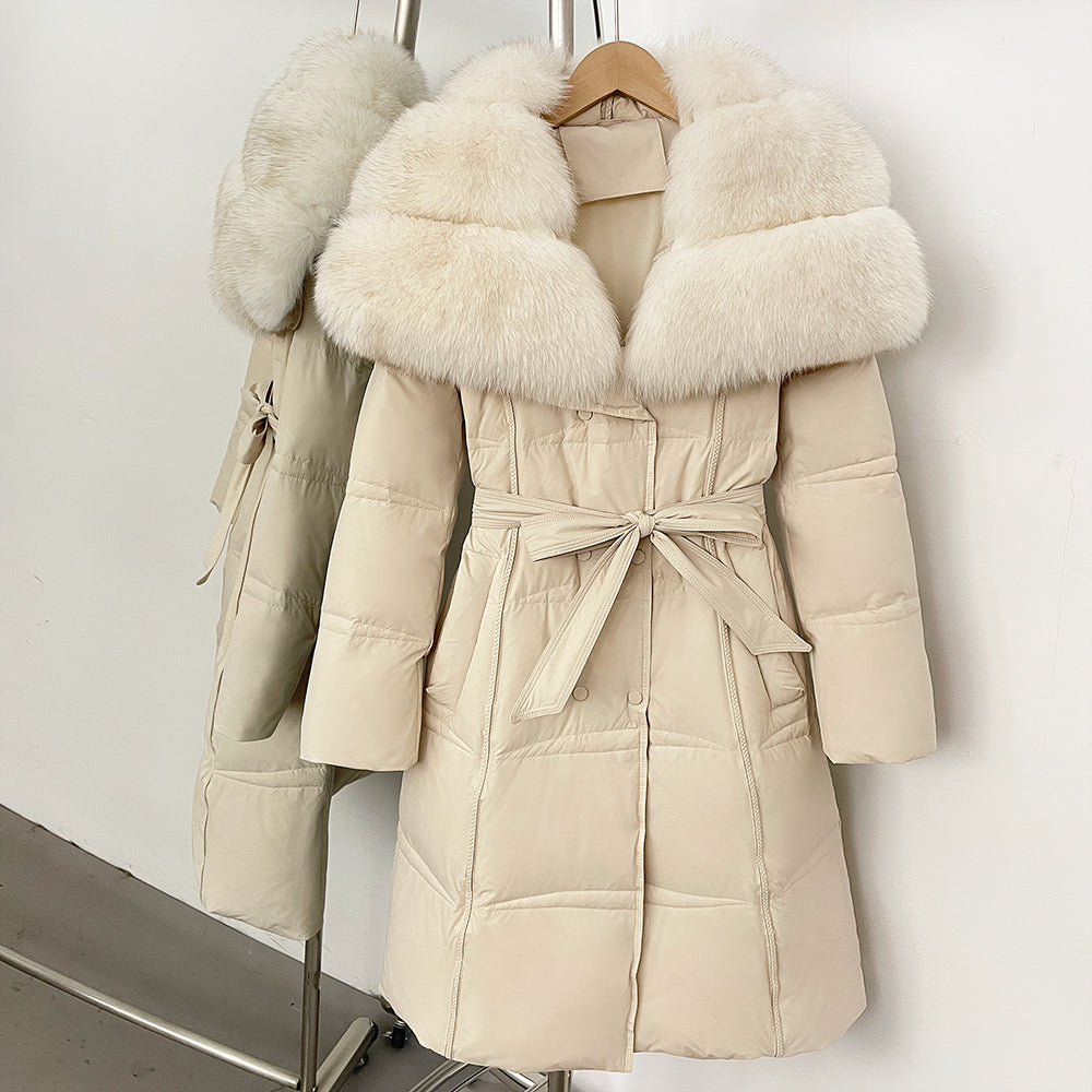 OFTBUY New Winter Thickened Clothes Women Long Big Natural Fox Fur Puffer Coat Female Real Fox Fur Fluffy White Duck Down Jacket