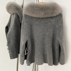 OFTBUY Women's Real Fox Raccoon Fur Collar Knit Wrap Coat Drawstring Waist Autumn Winter Cardigan Jacket Female Luxury Outerwear