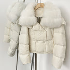 OFTBUY New Short Winter Clothing Women Thickened Warm Fluffy Raccoon Fur Puffer Jacket Female Real Fox Fur Collar Down Coat
