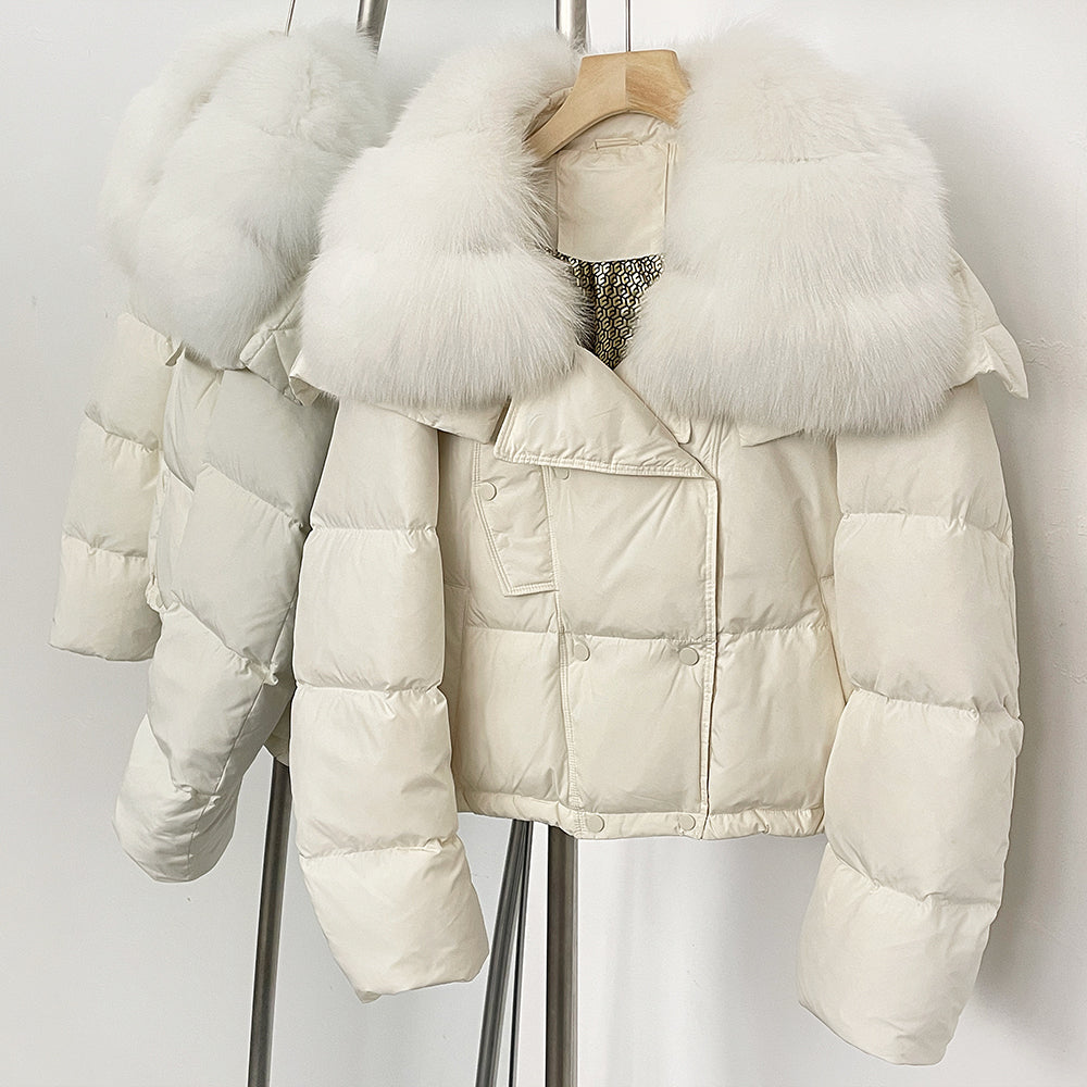 OFTBUY New Short Winter Clothing Women Thickened Warm Fluffy Raccoon Fur Puffer Jacket Female Real Fox Fur Collar Down Coat