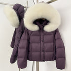 OFTBUY New Autumn Winter Top Clothing Women Tnickened Warm Fluffy Puffer Jacket Femlae Hooded Real Fox Fur Collar Down Caot