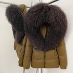 OFTBUY New Belted Luxury Warm Winter Women's Puffer Jacket with Real Mongolia Sheep Fur Collar Outerwear Duck Dowm Coat Female