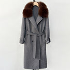 OFTBUY Natural Real Fox Fur Collar Women New Autumn Winter Loose Cashmere Wool Blends Coat Long Woolen Jacket Outerwear