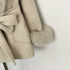 OFTBUY Hooded Big Natural Fur Belt Wool Coat Women New Autumn Winter Real Fox Fur Clothes Female Pocket Luxury Woolen Coat Lady