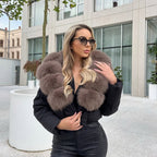 OFTBUY Luxury Cropped Puffer Jacket with Massive Real Fox Fur Collar - Premium 90% Duck Down Winter Coat